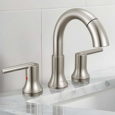 Click here to see Delta 3559-SSPD-DST Delta Trinsic Pull Down Widespread Bathroom Faucet, DIAMOND Seal, MagnaTite, ADA, WaterSense, Two Lever Handles, 1.2 GPM, Stainless - 3559-SSPD-DST