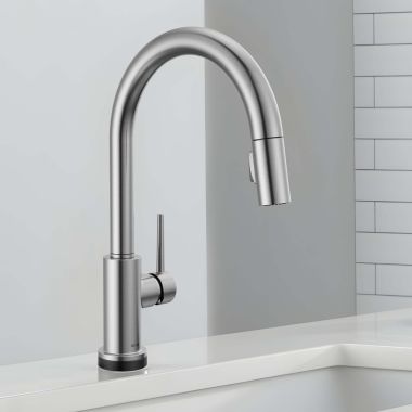Click here to see Delta 9159TLV-AR-DST Delta Trinsic VoiceIQ Kitchen Faucet with Touch2O Technology, DIAMOND Seal, MagnaTite, Touch-Clean, 1.8 GPM, ADA, Arctic Stainless - 9159TLV-AR-DST