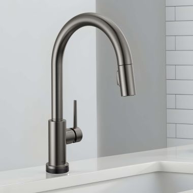 Click here to see Delta 9159TLV-KS-DST Delta Trinsic VoiceIQ Kitchen Faucet with Touch2O Technology, DIAMOND Seal, MagnaTite, Touch-Clean, 1.8 GPM, ADA, Black Stainless - 9159TLV-KS-DST