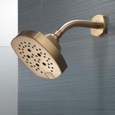 Click here to see Delta 52663-CZ-PR Delta H2Okinetic Five-Setting Shower Head with Push Button Diverter, 1.75 GPM, Lumicoat Champagne Bronze - 52663-CZ-PR