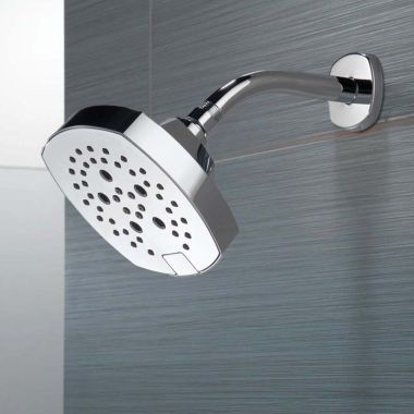 Click here to see Delta 52663-PR Delta H2Okinetic Five-Setting Shower Head with Push Button Diverter, 1.75 GPM, Lumicoat Chrome - 52663-PR