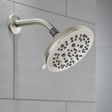 Click here to see Delta 75570SN Delta 6 Shower Head, 5-Setting, Touch-Clean, 1.75 GPM, Satin Nickel - 75570SN