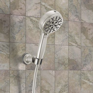 Click here to see Delta 59584-SS-PR-PK Delta 7 Setting Hand Shower, H2Okinetic, ProClean, Touch-Clean, 1.75 GPM, Lumicoat Stainless - 59584-SS-PR-PK