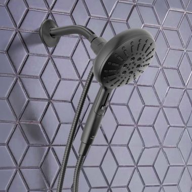 Click here to see Delta 54910-BL-PK Delta 7-Setting Hand Shower, SureDock, Touch-Clean, H2Okinetic PowerDrench Spray, 1.75 GPM, Matte Black - 54910-BL-PK