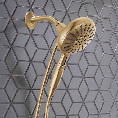 Click here to see Delta 54910-CZ-PR-PK Delta 7-Setting Hand Shower, SureDock, Touch-Clean, H2Okinetic PowerDrench Spray, 1.75 GPM, Lumicoat Champagne Bronze - 54910-CZ-PR-PK