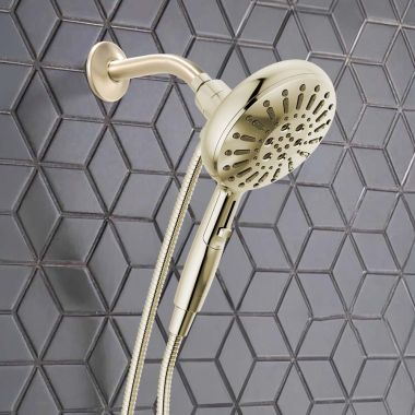 Click here to see Delta 54910-PN-PR-PK Delta 7-Setting Hand Shower, SureDock, Touch-Clean, H2Okinetic PowerDrench Spray, 1.75 GPM, Lumicoat Polished Nickel - 54910-PN-PR-PK