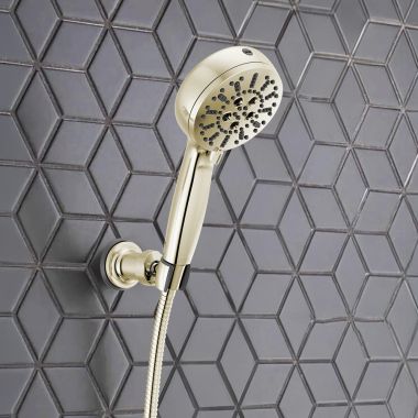 Click here to see Delta 55884-PN-PR Delta Wall Mount Hand Shower, H2Okinetic PowerDrench, ProClean, Touch-Clean, 7 Setting, 1.75 GPM, Lumicoat Polished Nickel - 55884-PN-PR