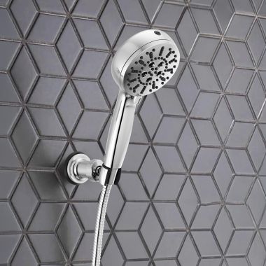 Click here to see Delta 55884-PR Delta Wall Mount Hand Shower, H2Okinetic PowerDrench, ProClean, Touch-Clean, 7 Setting, 1.75 GPM, Lumicoat Chrome - 55884-PR