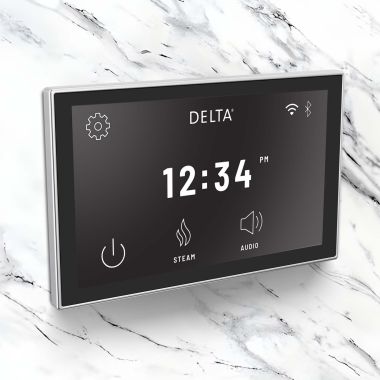 Click here to see Delta 5CN-550L-PR Delta Steamcape Deluxe System, Digital Interface With Built-in WIFI And Bluetooth, Lumicoat Chrome - 5CN-550L-PR