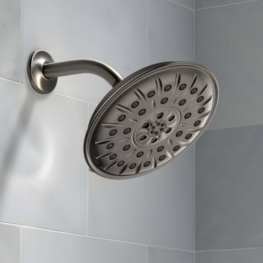 Click here to see Delta 52487-KS-PR Delta Universal Showering Shower Head with Ultrasoak, 4-Setting, H2Okinetic, TouchClean, 1.75 GPM, Lumicoat Black Stainless - 52487-KS-PR