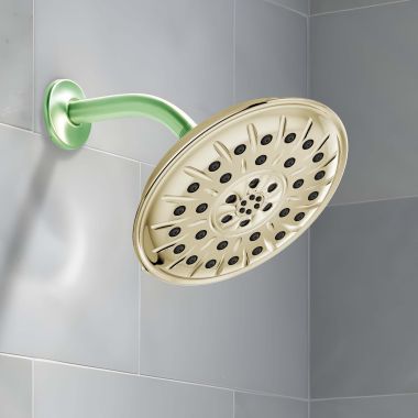 Click here to see Delta 52487-PN-PR Delta Universal Showering Shower Head with Ultrasoak, 4-Setting, H2Okinetic, TouchClean, 1.75 GPM, Lumicoat Polished Nickel - 52487-PN-PR