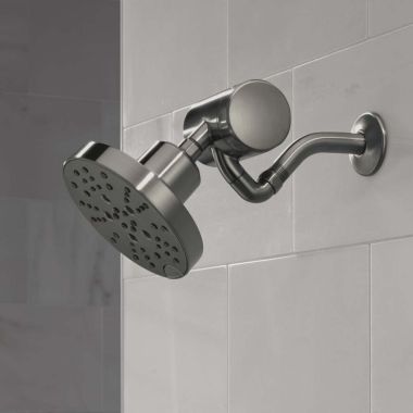 Click here to see Delta 52668-KS-PR Delta H2Okinetic 5-Setting Raincan Round Shower Head, 1.75 GPM, Lumicoat Black Stainless - 52668-KS-PR