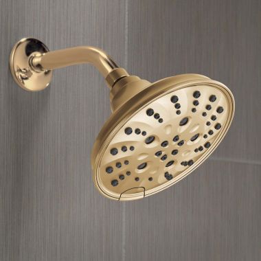 Click here to see Delta 52669-CZ-PR Delta H2Okinetic 5-Setting Traditional Raincan Shower Head, 1.75 GPM, Lumicoat Champagne Bronze - 52669-CZ-PR