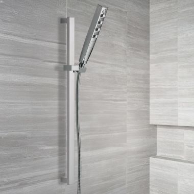 Click here to see Delta 51140-PR Delta Universal Showering Hand Shower w/Slide Bar, 4-Setting, H2Okinetic, TouchClean, 1.75 GPM, Lumicoat Chrome - 51140-PR
