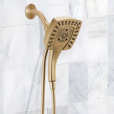 Click here to see Delta 58474-CZ-PR25 Delta Universal Showering In2ition Two-In-One Shower, 5-Setting, H2Okinetic, TouchClean, MagnaTite, 2.5 GPM, Lumicoat Champagne Bronze - 58474-CZ-PR25