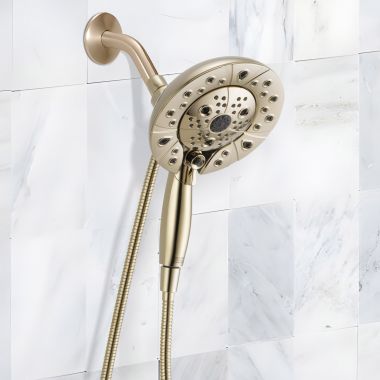 Click here to see Delta 58480-PN-PR-PK Delta Universal Showering In2ition Two-In-One Shower, 5-Setting, H2Okinetic, TouchClean, 1.75 GPM, Lumicoat Polished Nickel - 58480-PN-PR-PK