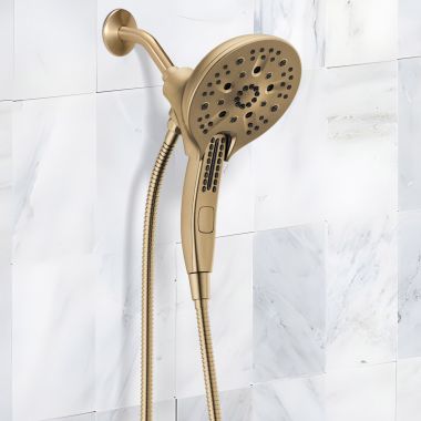 Click here to see Delta 58620-CZ-PR-PK Delta Universal Showering 5-Setting In2ition Two-In-One Shower, H2Okinetic, TouchClean, MagnaTite, 1.75 GPM, Lumicoat Champagne Bronze - 58620-CZ-PR-PK
