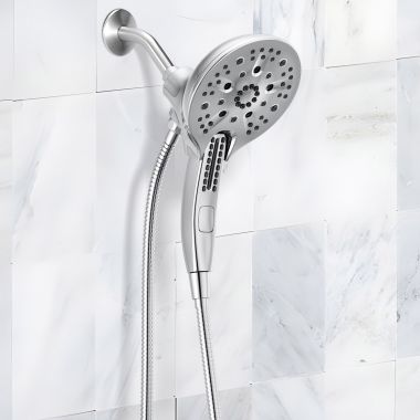 Click here to see Delta 58620-PR-PK Delta Universal Showering 5-Setting In2ition Two-In-One Shower, H2Okinetic, TouchClean, MagnaTite, 1.75 GPM, Lumicoat Chrome - 58620-PR-PK