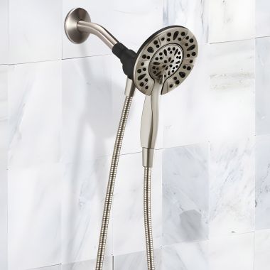 Click here to see Delta 75491SN Delta Universal Showering In2ition 4-Setting Two-In-One Handheld Shower, Touch-Clean, 1.75 GPM, Satin Nickel - 75491SN