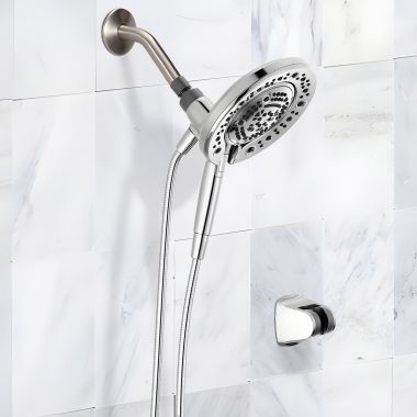 Click here to see Delta 75687D Delta Universal Showering In2ition 7-Setting Two-In-One Handheld Shower, Touch-Clean, MagnaTite, 2.5 GPM, Chrome - 75687D