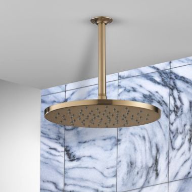 Click here to see Delta 52158-CZ-PR Delta Universal Showering Components - Single-Setting Metal Raincan Shower Head, TouchClean, 1.75 GPM, Lumicoat Champagne Bronze - 52158-CZ-PR