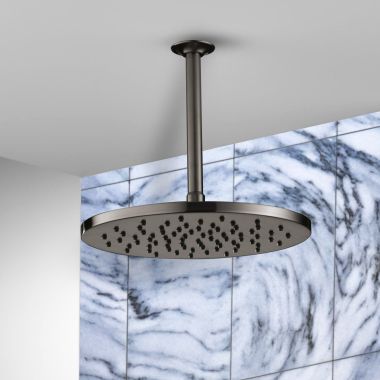 Click here to see Delta 52158-KS-PR Delta Universal Showering Components - Single-Setting Metal Raincan Shower Head, TouchClean, 1.75 GPM, Lumicoat Black Stainless - 52158-KS-PR