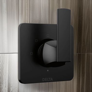 Click here to see Delta T11837-BL Delta Velum: 3-Setting 2-Port Diverter Trim, TouchClean, MultiChoice, H2Okinetic, Matte Black - T11837-BL