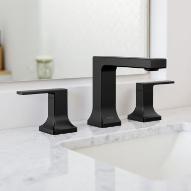 Click here to see Delta 3537LF-BLMPU Delta Velum Two Handle Widespread Bathroom Faucet, ADA, 1.2 GPM, Matte Black - 3537LF-BLMPU
