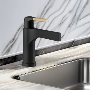 Click here to see Delta 574T-GZ-DST Delta Zura Touch2O Bathroom Faucet with Touchless, DIAMOND Seal, 1.2 GPM, Matte Black/Champagne Bronze - 574T-GZ-DST