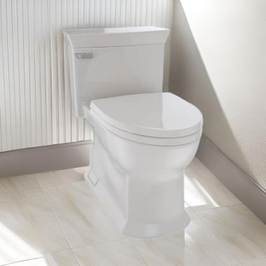 Click here to see Toto MS964124CEFG#12 TOTO Eco Soiree One-Piece Skirted Toilet w/ SoftClose Seat, Elongated, Universal Height, 1.28 GPF, Sedona Beige - MS964124CEFG#12