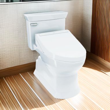 Click here to see Toto MW9643084CEFG#01 TOTO Eco Soiree WASHLET+ One-Piece Toilet w/ C5 Bidet Seat, 1.28 GPF, Cotton White - MW9643084CEFG#01