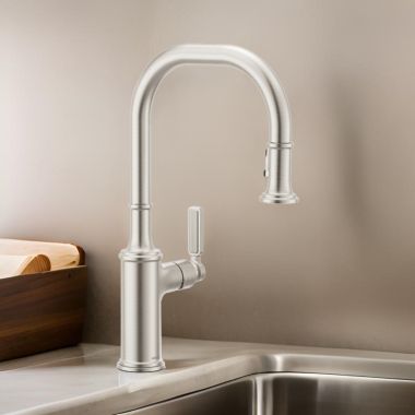 Click here to see Moen 7770SRS Moen Smyth One-Handle, High-Arc Pulldown Kitchen Faucet, PowerBoost, 1.5 GPM, Spot Resist Stainless - 7770SRS