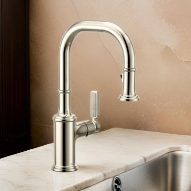 Click here to see Moen 5770NL Moen Smyth One-Handle, High-Arc Pulldown Bar Faucet, PowerClean, 1.5 GPM, Polished Nickel - 5770NL