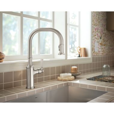 Click here to see Moen 7770EVSRS Moen Smyth One-Handle, High-Arc Pulldown Kitchen Faucet, Voice Activated, 1.5 GPM, Spot Resist Stainless - 7770EVSRS