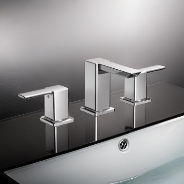 Click here to see Moen TS6720 Moen 90-Degree Two-Handle Low Arc Chrome Widespread Bathroom Faucet with Metal Pop-Up, 1.2 GPM, Lever Handle, WaterSense, Three-Holes - TS6720 