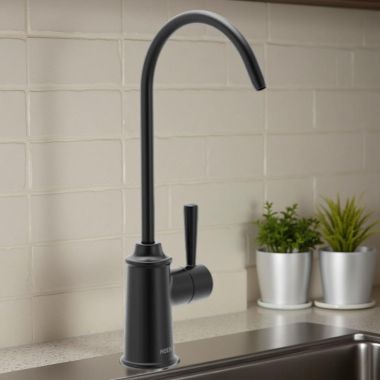 Click here to see   Moen SIP Traditional Single-Handle High Arc Cold Beverage Faucet, 1.5 GPM, Matte Black - F7600BL