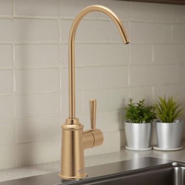Click here to see   Moen SIP Traditional Single-Handle High Arc Cold Beverage Faucet, 1.5 GPM, Bronzed Gold - F7600BZG