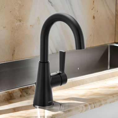 Click here to see Moen 64430BL Moen Jase One Handle High Arc Bathroom Faucet, ADA, 1.2 GPM, Matte Black- 64430BL