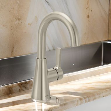 Click here to see Moen 64430BN Moen Jase One Handle High Arc Bathroom Faucet, ADA, 1.2 GPM, Brushed Nickel - 64430BN