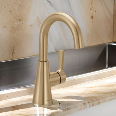 Click here to see Moen 64430BZG Moen Jase One Handle Bathroom Faucet, High Arc, ADA, 1.2 GPM, Bronzed Gold - 64430BZG