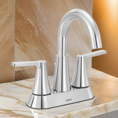 Click here to see Moen 64432 Moen Jase Two Handle High Arc Centerset Bathroom Faucet, ADA, 1.2 GPM, Chrome - 64432 