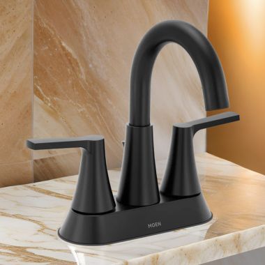 Click here to see Moen 64432BL Moen Jase Two Handle High Arc Centerset Bathroom Faucet, ADA, 1.2 GPM, 64432BL - 64432BL