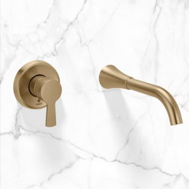 Click here to see Moen WT430BZG Moen Jase Wall Mount Tub Filler, One Handle, ADA, 8 GPM, Bronzed Gold - WT430BZG