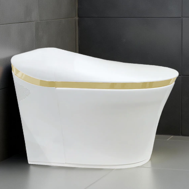 Click here to see  K-77795-2MB Kohler Eir One-Piece Elongated Smart Toilet, Dual-Flush, White with Moderne Brushed Brass - K-77795-2MB