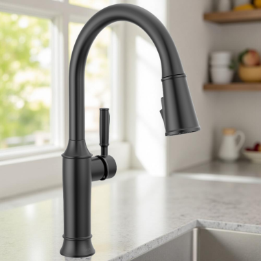 Click here to see   Delta Renaldi Single-Handle Pull-Down Kitchen Faucet, 1.8 GPM, Matte Black - 9184-BL-DST