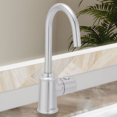 Click here to see Moen IH7600 Moen SIP Traditional Instant Hot Water Beverage Faucet, Single-Knob Handle with Push Button, High Arc, Open Vent, 1.5 GPM, Chrome - IH7600