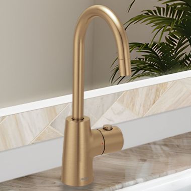Click here to see Moen IH7620BZG Moen SIP Transitional Instant Hot Water Beverage Faucet, Single-Knob Handle, High Arc, Open Vent, Bronzed Gold - IH7620BZG