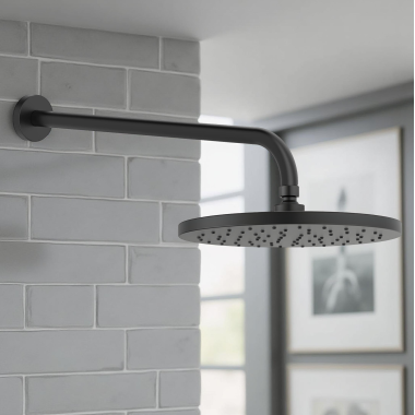 Click here to see American Standard 1660118.243 American Standard 18-Inch Wall Mount Right Angle Shower Arm and Round Escutcheon, Matte Black - 1660118.243 