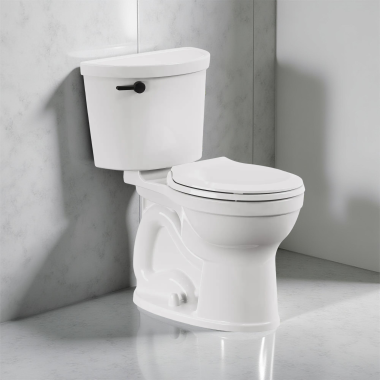 Click here to see American Standard 215BA704.020 American Standard Cadet PRO Two-Piece Chair Height Round Front Toilet with Matte Black Trip Lever, 1.28 GPF, Less Seat, White - 215BA704.020