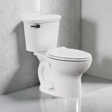 Click here to see American Standard 215AA704.020 American Standard Cadet PRO Two-Piece Chair Height Elongated Toilet with Matte Black Trip Lever, 1.28 GPF, PowerWash, Less Seat, White - 215AA704.020